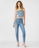 Steve Madden Women's Eras Embellished Cotton Denim Crop Top