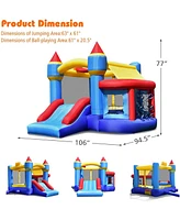 Castle Slide Inflatable Bounce House with Ball Pit and Basketball Hoop