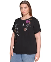Karl Lagerfeld Paris Plus Printed Camp Shirt