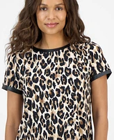 Ak Anne Klein Petite Back-Button Animal-Print Top