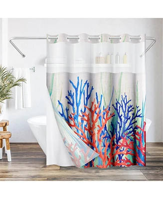 Americanflat 72x75 Hookless Shower Curtain - Coastal Orange Blue Shower Curtain with Sheer Panel, Snap-In Liner, and Grommets - 100% Polyester
