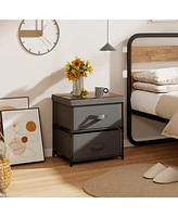 Gymax 2PCS 2 Drawer Dresser Fabric Storage Organizer Nightstand Bedside Sofa Table