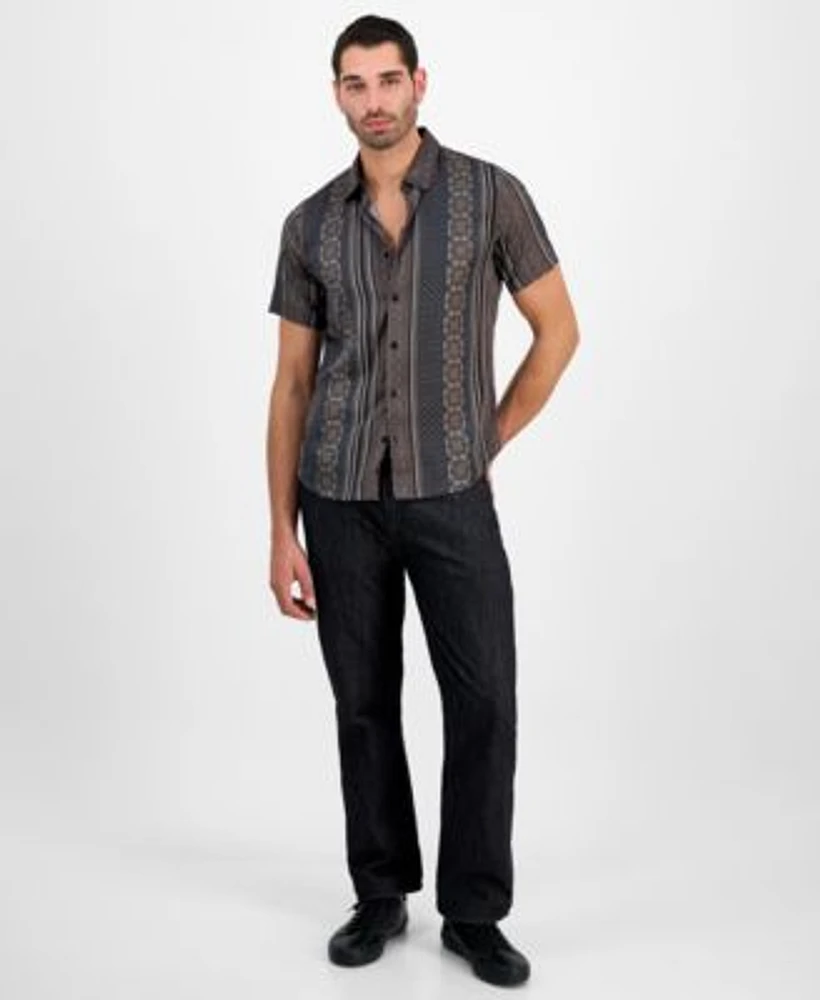 Guess Mens Slim Straight Fit Jeans Mosaic Stripe Shirt
