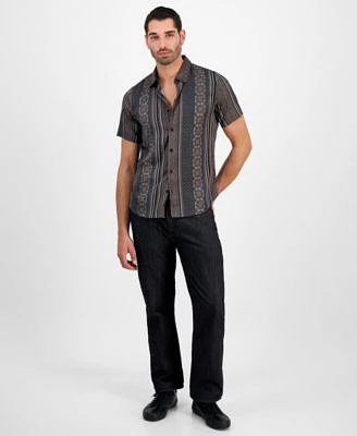 Guess Mens Slim Straight Fit Jeans Mosaic Stripe Shirt