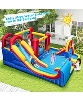 7 in 1 Outdoor Inflatable Bounce House with Water Slides and Splash Pools without Blower