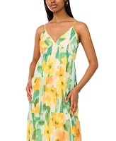 Msk Women's Printed Sleeveless Tiered Maxi Dress