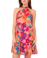 Msk Women's Printed Ruffle-Hem Halter Dress
