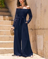 Cupshe Women's Elegant Lace Off-Shoulder Wide-Leg Jumpsuit