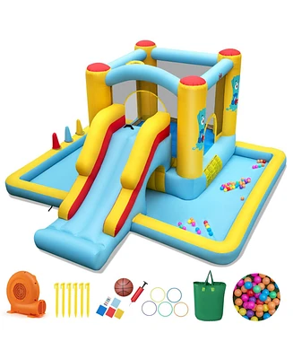 Inflatable Bounce House 7-in-1 Bouncy Castle with Slide and Tunnel with 550W Blower