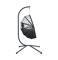Hanging Egg Chair with Stand Anthracite Rattan and Steel