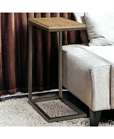 25" Black And Oak Solid Wood Rectangular End Table