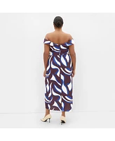 City Chic Plus Claire Print Off Shoulder Dress