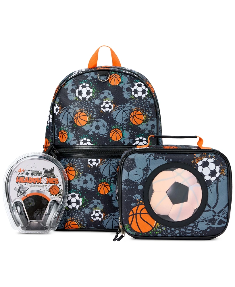 InMocean Big Boys All-Star Sports Backpack, Lunch Bag & Headphone Set