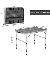 Gymax Folding Grill Table for Camping Lightweight Aluminum Metal Grill Stand Table