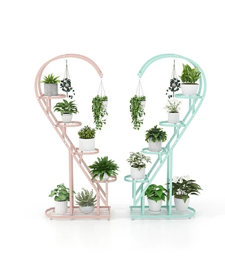 5 Tier Metal Plant Stand with Hanging Hook for Multiple Plants-Pink & Blue