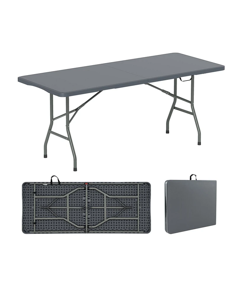 6 ft Portable Folding Table 350 Lbs Fold-in-Half Table with Hdpe Tabletop