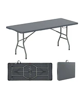 6 ft Portable Folding Table 350 Lbs Fold-in-Half Table with Hdpe Tabletop