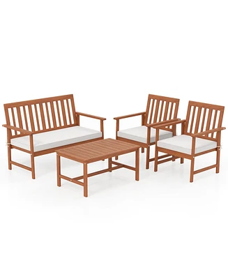 4 Pieces Acacia Wood Furniture Set with Seat Cushions and Robust Wood Frame