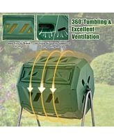 43 Gallon Rotating Compost Bin Barrel with Dual Chamber and Sliding Doors-Green