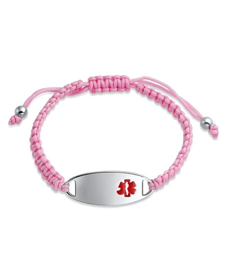 Bling Jewelry Medical Id Bracelet with Pink Braided Cord and Stainless Steel Clasp