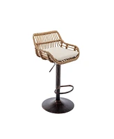 Set of 2 Modern Adjustable Swivel Bar Stools with Woven Back and Cushioned Seat Counter Height Chairs Footrest for Kitchen Dining Bar-The Pop Hom