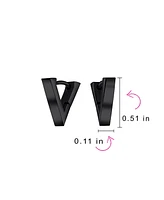 Bling Jewelry Geometric Triangle Black Silver Hoop Huggie Earrings Stainless Steel