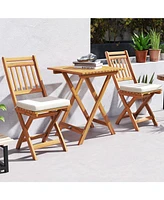 Outdoor Wood Bistro Set with Soft Seat Cushions and Table