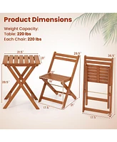 3 Piece Solid Wood Furniture Set with 2 Folding Chairs