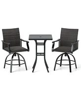 3 Pieces Pe Wicker Patio Swivel Bar Set with Quick-Drying Foam-Black