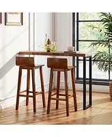 29 Inch Wood Bar Stools Set of 2 with Solid Back and Seat
