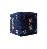 18" Blue Polyester Blend Ottoman