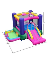 6-in-1 Bouncy Castle Inflatable Bounce House with Slide and Ball Pit with 480W Blower