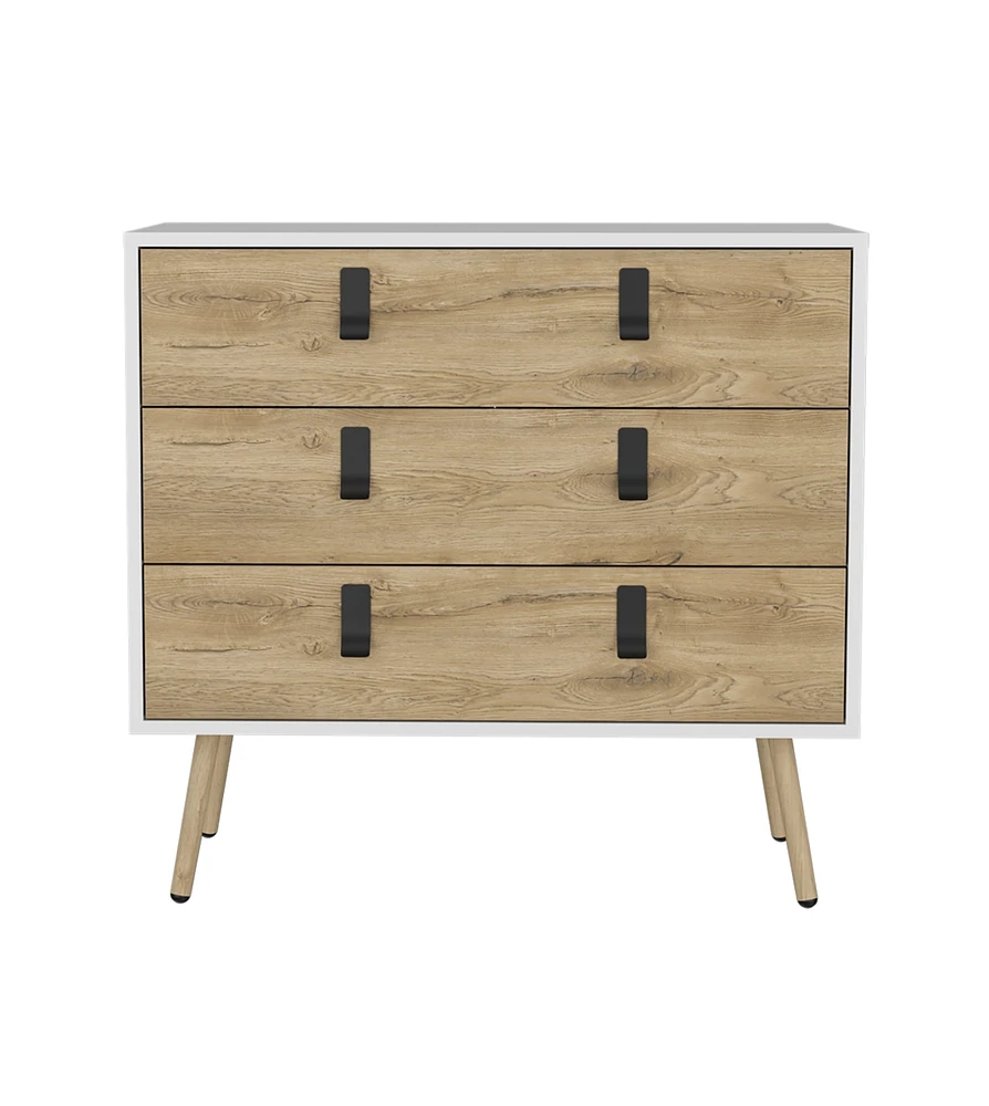 Wooden Three Drawer Dresser for Clothes and Bedroom Storage