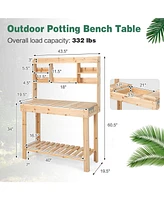 Large Garden Potting Bench Table with Display Rack and Hidden Sink-Natural