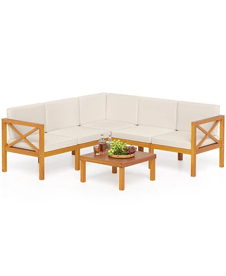 Outdoor 6 Pieces Acacia Wood Patio Sectional Furniture Set