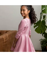Mightly Girls Fair Trade Organic Cotton Solid 3/4 Sleeve Twirl Dress
