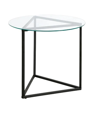 Modern Round End Table with Tempered Glass Top and Steel Frame