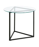 Modern Round End Table with Tempered Glass Top and Steel Frame