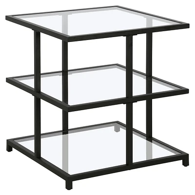 Contemporary Square End Table with Tempered Glass Top and Dual Shelves