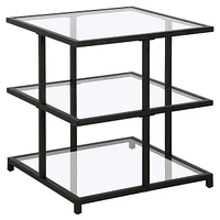 Contemporary Square End Table with Tempered Glass Top and Dual Shelves