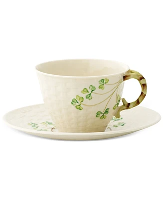 Belleek Pottery Shamrock Teacup & Saucer