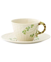 Belleek Pottery Shamrock Teacup & Saucer