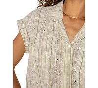 Liverpool Los Angeles Petite Striped Dolman-Sleeve Camp Shirt