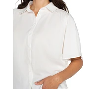 Liverpool Los Angeles Petite Elbow-Sleeve Button-Front Blouse