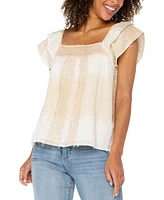 Liverpool Los Angeles Petite Cotton Frayed Square-Neck Top