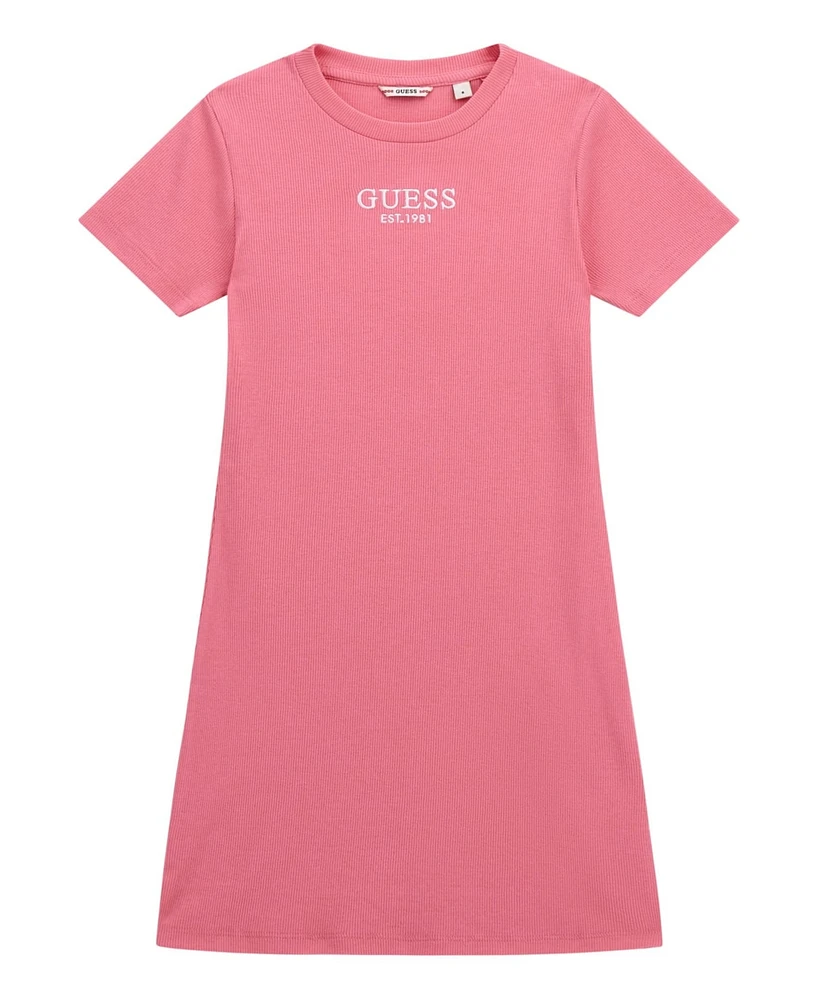 Guess Big Girl Short Sleeve with Shiny Foil Print Logo Dress