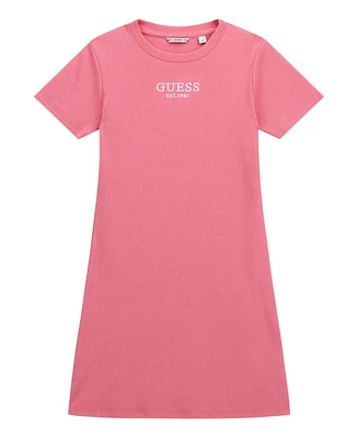 Guess Big Girl Short Sleeve with Shiny Foil Print Logo Dress