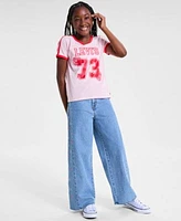 Levis Big Girls Sporty V Neck T Shirt High Rise Baggy Embroidered Jeans