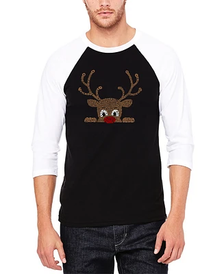 La Pop Art Men's Peeking Reindeer Raglan Baseball Word T-Shirt