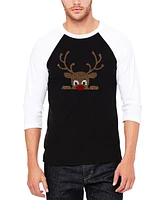 La Pop Art Men's Peeking Reindeer Raglan Baseball Word T-Shirt